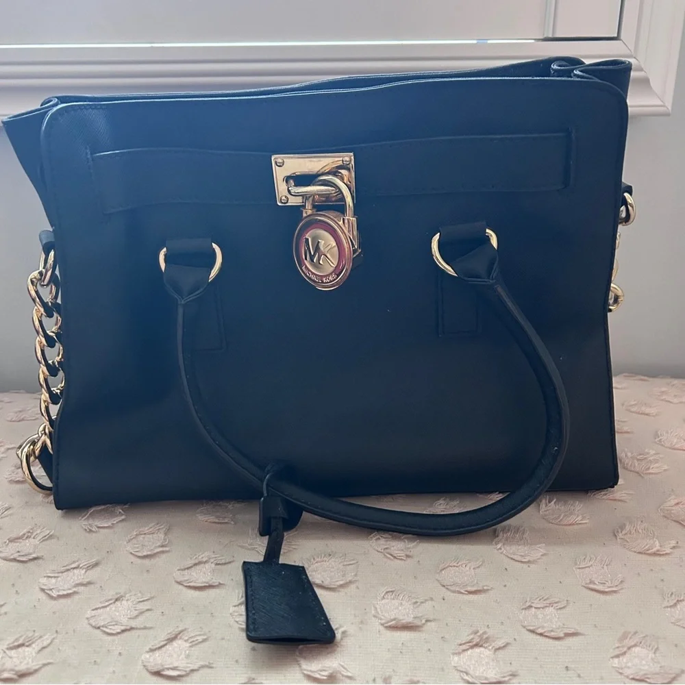 Michael Kors Leather Hand Bag with Chain /Strap Detail Black